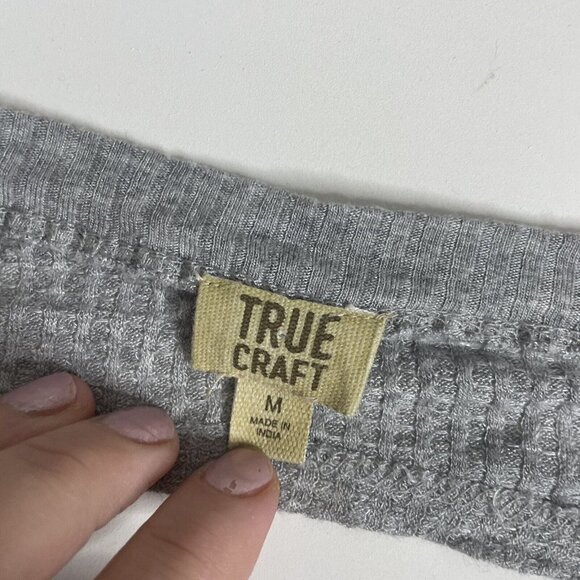 True Craft M Thermal Gray Top Long Sleeve Open Back Slouch Shoulder Long Sleeve - Picture 10 of 11
